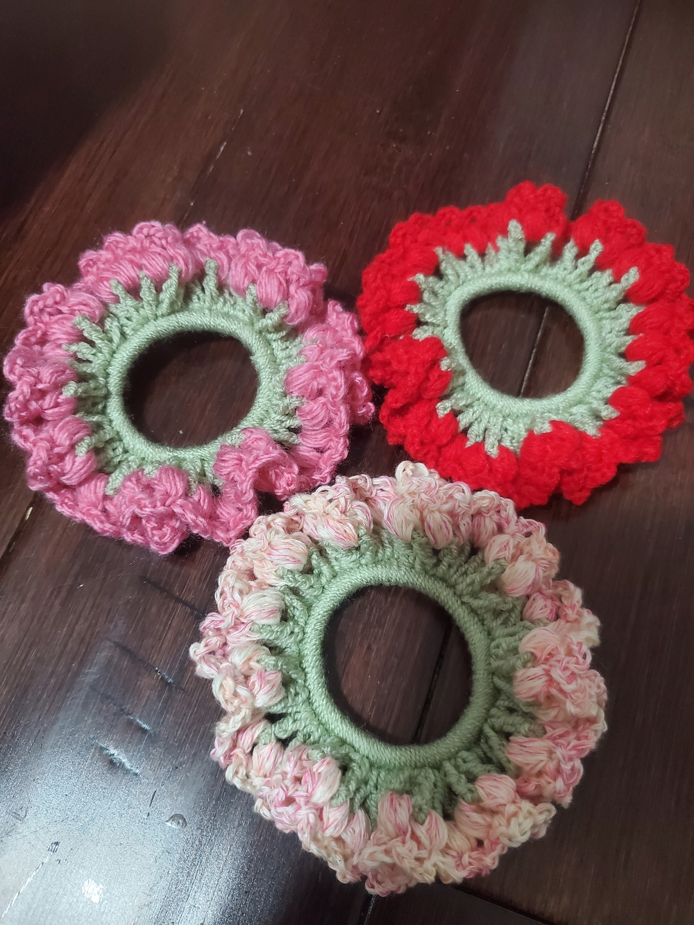Handmade Crochet Flower Scrunchies